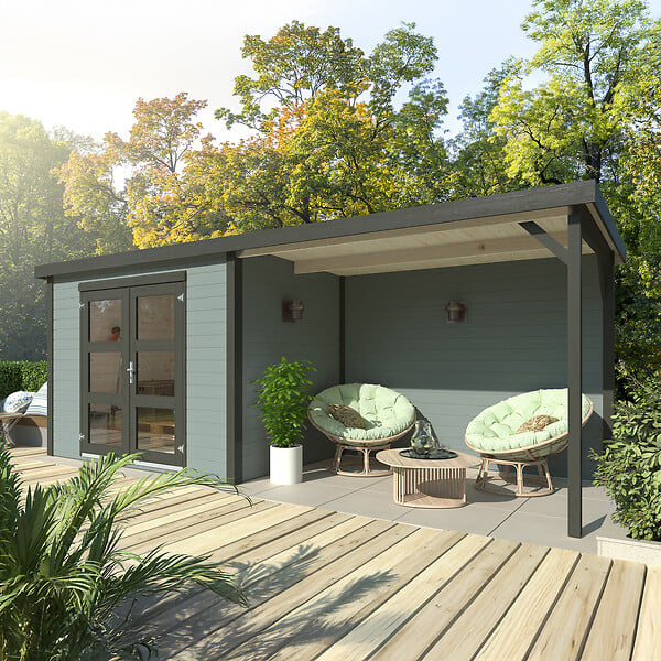 WHITE WOOD - Abri de jardin Olivia 1 en bois peint gris ép.19mm et pergola - White Wood - 12m² - large