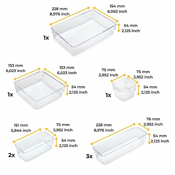 EMUCA - Kit de 8 seaux organisateurs Cube pour tiroirs, Plastique, Transparent - large