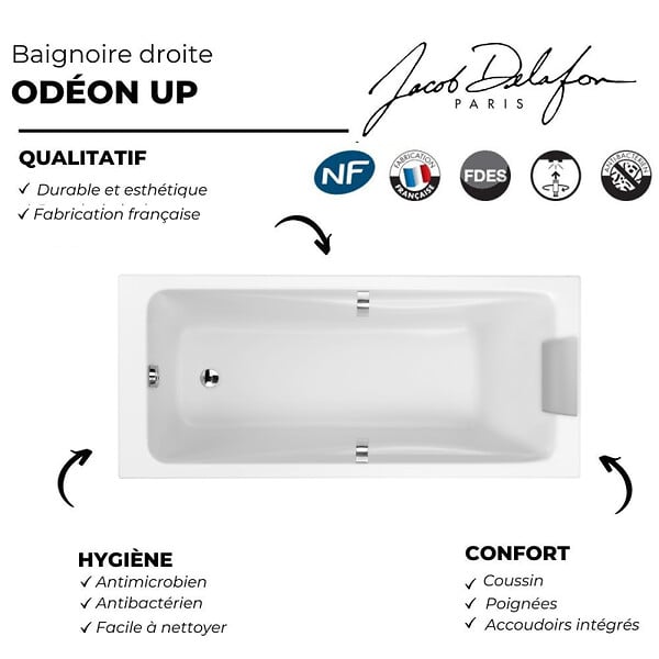 JACOB DELAFON - Baignoire droite 180 X 90 Odéon up - large