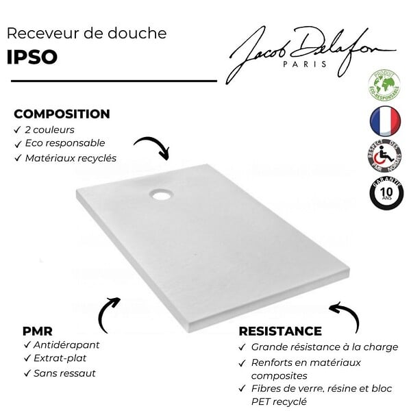 JACOB DELAFON - Receveur douche Ipso 140x80 + paroi coulissante angle + bonde - large