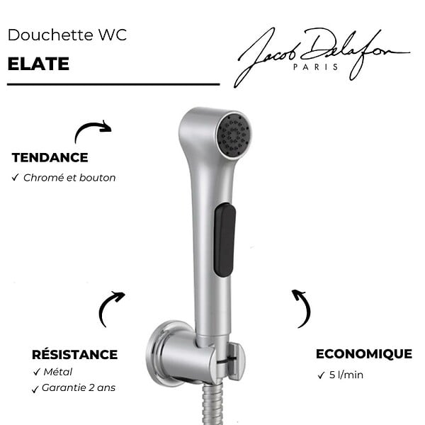 JACOB DELAFON - Douchette WC Elate chromée + support + flexible - large