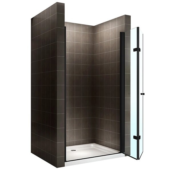 SANIVERRE - MONABLACK Porte de douche pliante noire H.195 x L. 96-100 cm verre transparent 6 mm - large