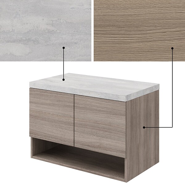 SANIVERRE - Meuble Sous Vasque 60 Cm Chêne Fumé + Plan Gris Béton - Oslo - large