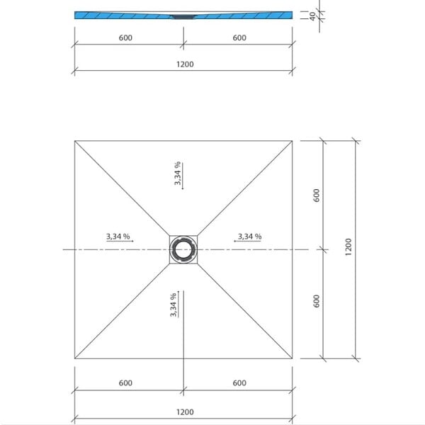 WEDI - Receveur à carreler FUNDO PRIMO écoulement centré - Carré : 1200 x 1200 x 40 mm - large