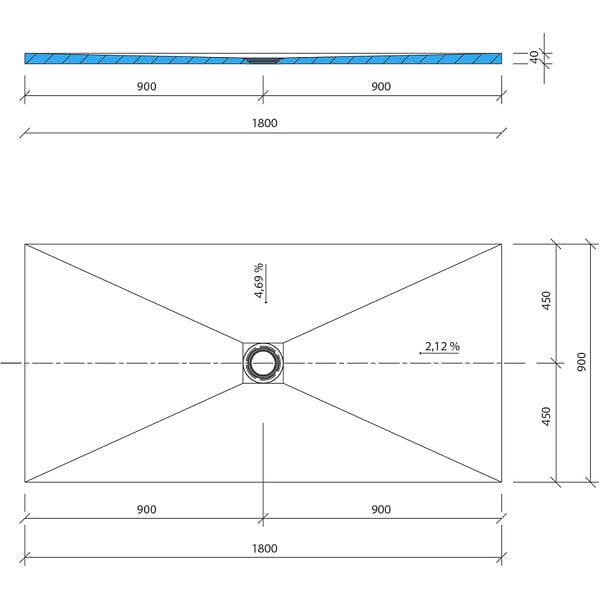 WEDI - Receveur à carreler FUNDO PRIMO écoulement centré - Rectangulaire : 1800 x 900 x 40 mm - large