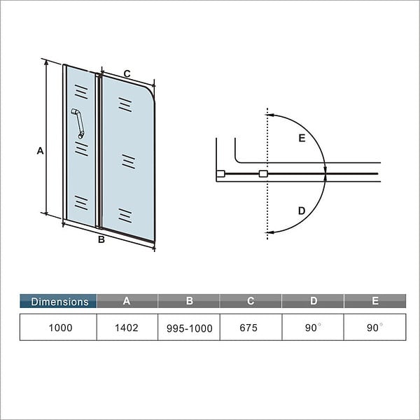 AICA SANITAIRE - Pare baignoire anticalcaire en deux face ecran de baignoire en transparent -100x140cm -verre en 5mm - large