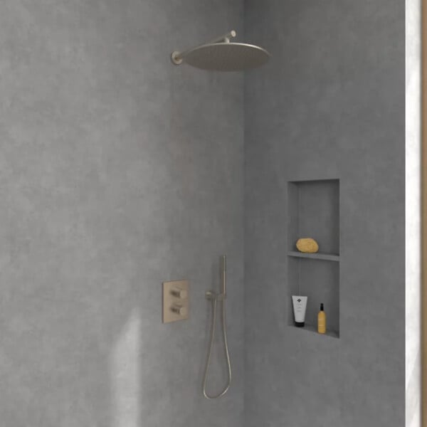 VILLEROY ET BOCH - Façade thermostatique 2 voies  Universal rectangle Brushed Nickel Matt + corps encastré - large