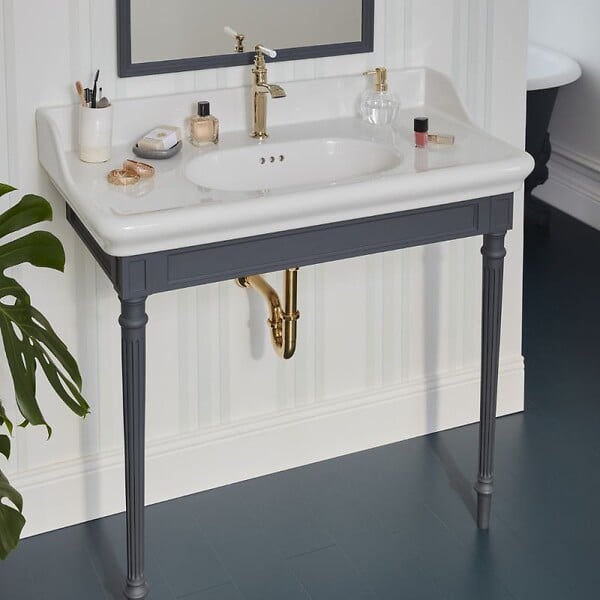 JACOB DELAFON - Console Cléo 1889 avec plan vasque + colonne droite + siphon or - large