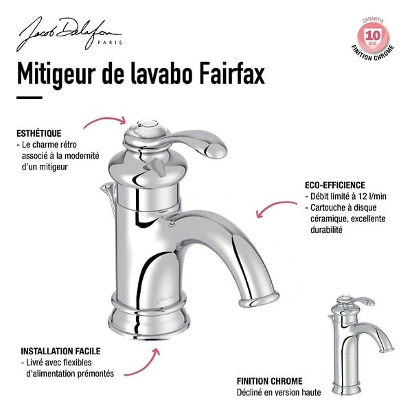 JACOB DELAFON - Lot de 2 robinets lavabo Fairfax bec bas - large
