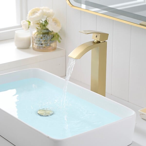 SANIVERRE - LERIO XL Robinet mitigeur haut bec cascade or brossé - Salle de bain - large