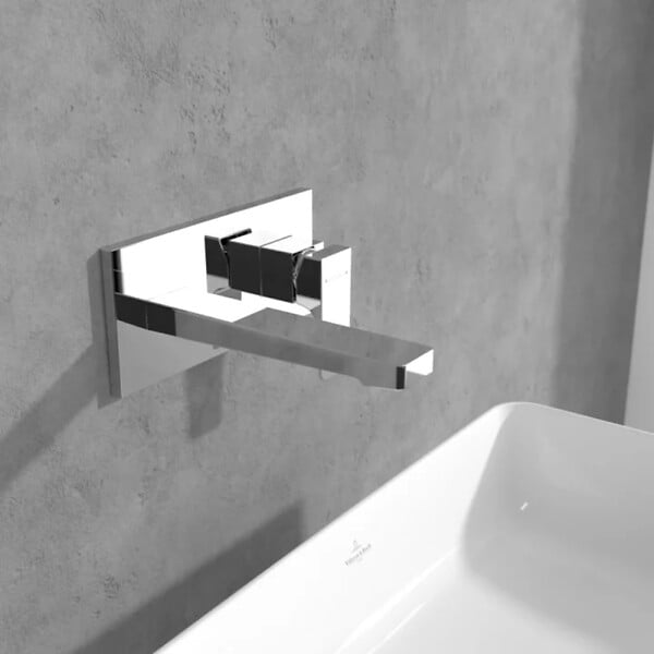 VILLEROY ET BOCH - Mitigeur lavabo mural  Architectura Square avec vidage Push Open Chrome + corps encastré - large