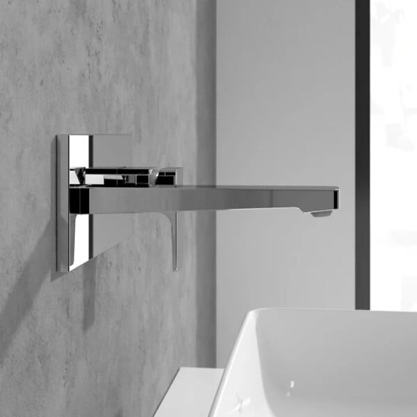 VILLEROY ET BOCH - Mitigeur lavabo mural  Architectura Square avec vidage Push Open Chrome + corps encastré - large