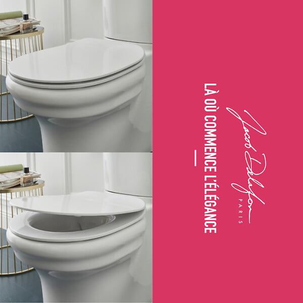 JACOB DELAFON - Pack WC suspendu sans bride à économie d'eau Cléo 1889 +  abattant + bâti-support + plaque rectangle blanche - large