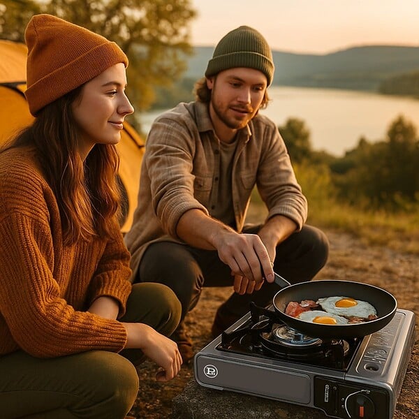 INTEC - Réchaud gaz Camping 1 Feu 2200W + 4 Cartouches gaz Butane Allumage Piezo – Camping Randonnée Cuisine Extérieure INTEC - large