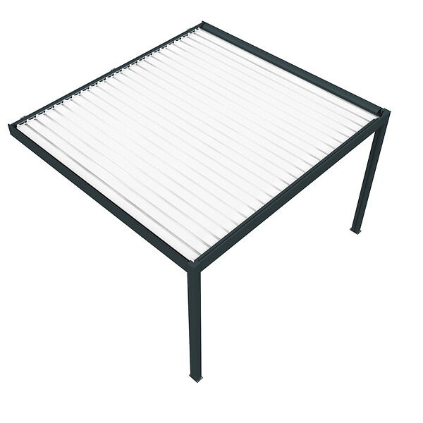 DAVID FERMETURES - Pergola bioclimatique Xenon perpendiculaire (Vérin à Télécommande + LED 3 côtés - Gris anthracite / Blanc - 4,109 x 4,00m) - large