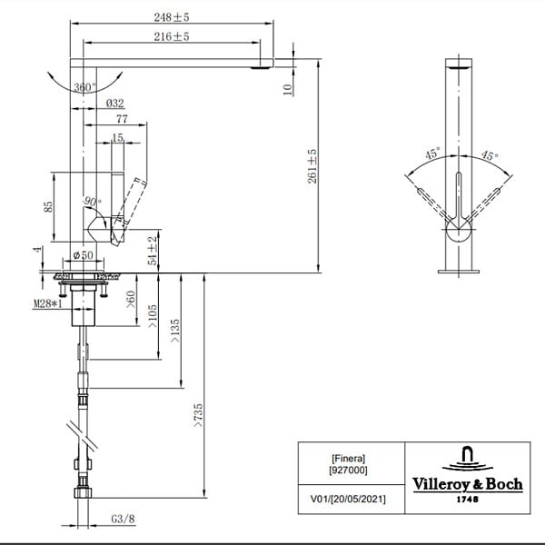 VILLEROY ET BOCH - Evier  Architectura 60 vidage auto + Robinet de cuisine Finera Acier Massif - large
