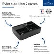 VILLEROY ET BOCH - Evier 2 cuves timbre office  Tradition Pure Black CeramicPlus avec vidage automatique - vignette