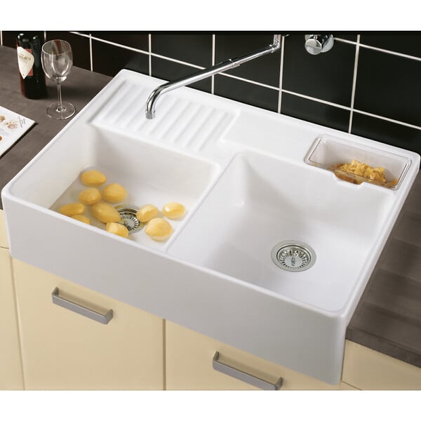 VILLEROY ET BOCH - Evier timbre d'office  Tradition 89,5 x 63 céramique vidage manuel blanc - large