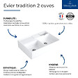 VILLEROY ET BOCH - Evier timbre d'office  Tradition 89,5 x 63 céramique vidage auto blanc + Cache bonde anthracite - vignette