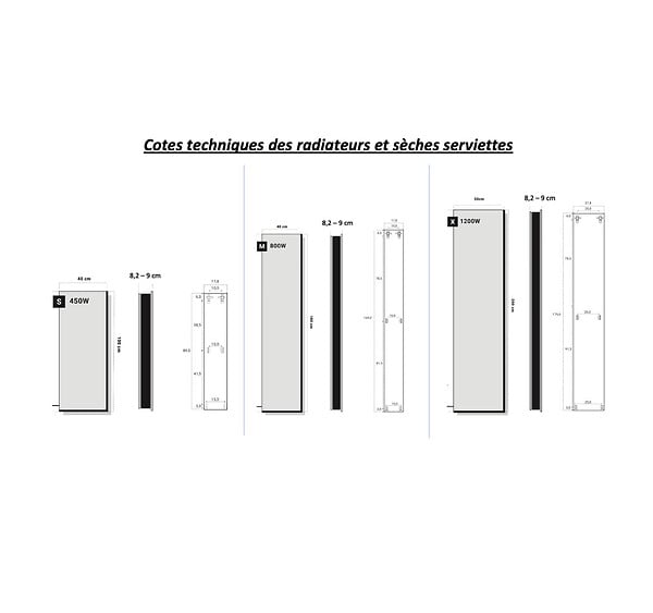 U-TILE - Radiateur sèche serviette électrique miroir - 450 Watts - 100 x 40 cm vertical - large
