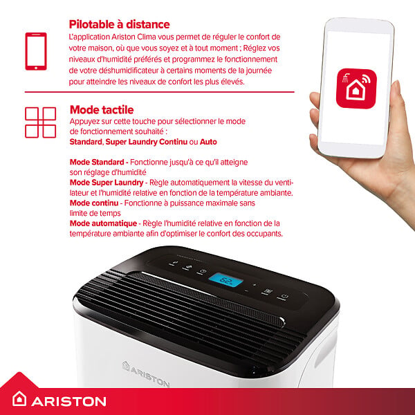 ARISTON - Ariston Deos Déshumidificateur silencieux et intuitif avec WIFI intégré, Blanc (3381355) - large