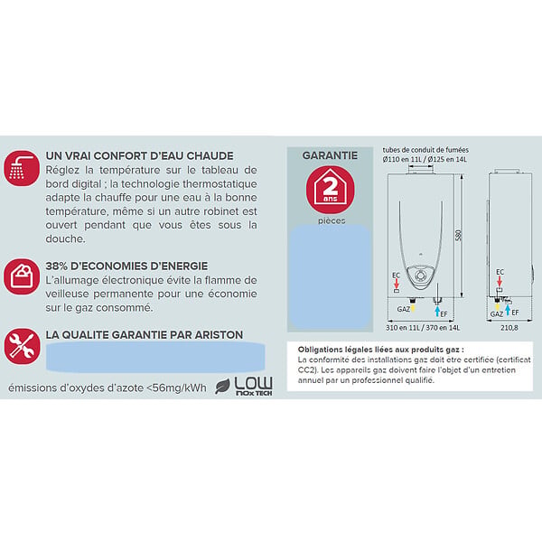 ARISTON - Chauffe-eau gaz 14 l/min Butane/Propane Ariston Fast Evo X Display - large