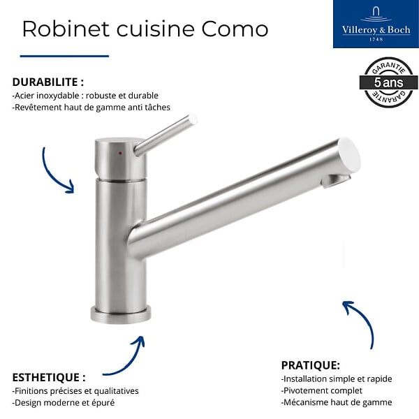 VILLEROY ET BOCH - Robinet cuisine  Como Acier massif - large