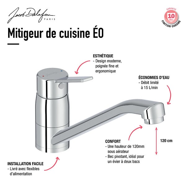 JACOB DELAFON - Robinet cuisine Eo chromé - large