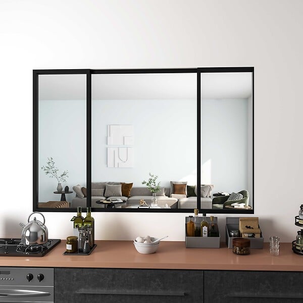 AICA SANITAIRE - Verière d'intérieur coulissante - L.1830xH.1080cm - verre trempé et transparant en 4mm - cadre et profilé noir mat - large