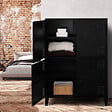 ID MARKET - Armoire basse ESTER 4 portes métal noir design industriel - vignette