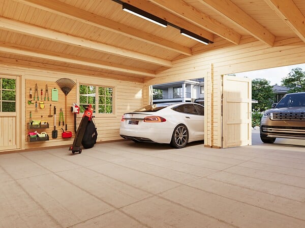 PALMAKO - Garage Roger en bois naturel ép.44 mm et porte en bois - Palmako - 36,8 m² - large
