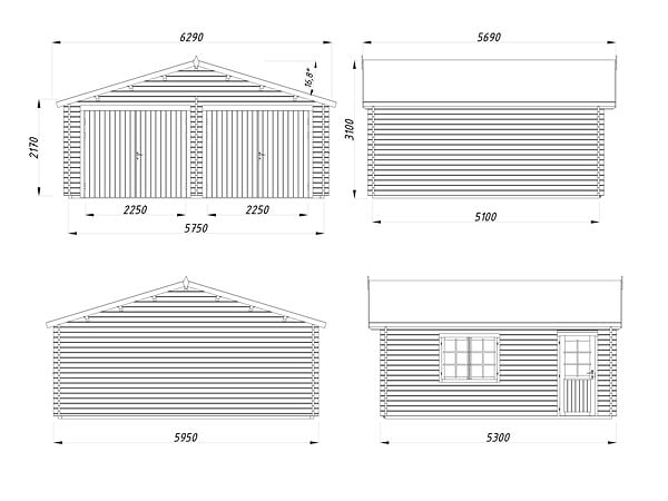 PALMAKO - Garage Roger en bois naturel ép.44 mm et porte en bois - Palmako - 36,8 m² - large