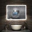 AICA SANITAIRE - Miroir LED salle de bain bluetooth + horloge + antibuée 3 couleurs -120x70cm - vignette