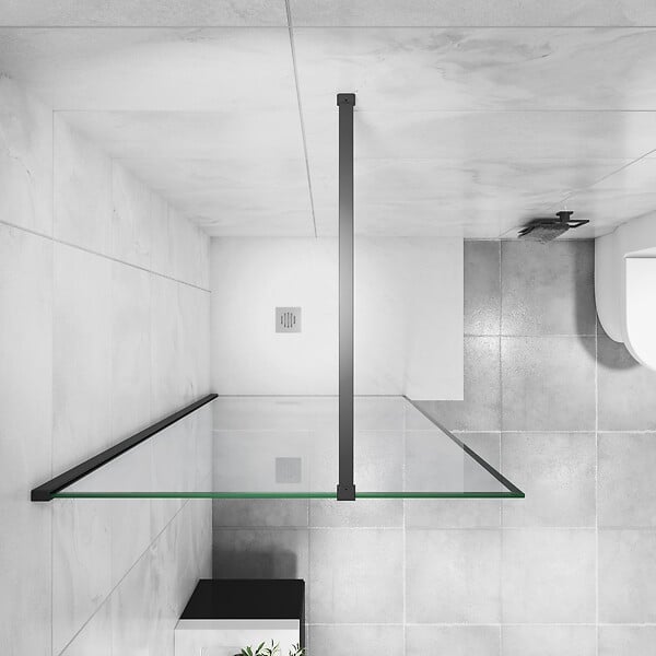 AICA SANITAIRE - AICA paroi de douche noire 140x200cm paroi de douche à l'italienne en 8mm verre anticalcaire avec barre de stabilisation 140cm - large