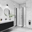 AICA SANITAIRE - AICA porte de douche battante 110x200cm avec un élément fixe, profilé noir mat, Porte de douche Hauteur 200cm en 8mm verre anticalcaire - vignette