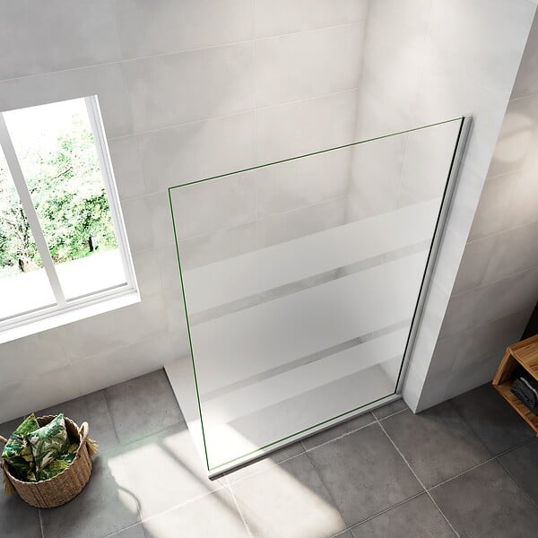 AICA SANITAIRE - AICA paroi de douche à l'italienne 140x190cm en 6mm verre avec bandes horizontales sérigraphiées, paroi latérale fixe sans receveur de douche - large