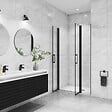 AICA SANITAIRE - AICA porte de douche battante 120x200cm avec un élément fixe, profilé noir mat, Porte de douche Hauteur 200cm en 8mm verre anticalcaire - vignette