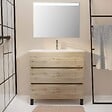 AURLANE - Pack Meuble SDB 80cm sur pieds 3 tiroirs Chene_Vasque blanche + Miroir Led - TIMBER 80_Pack46 - vignette