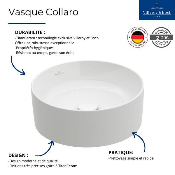 VILLEROY & BOCH - Vasque à poser - COLLARO - En céramique - blanche - large