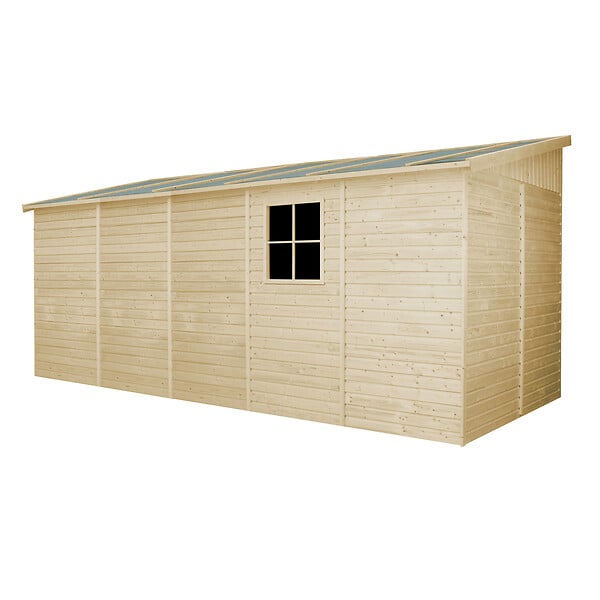 TIMBELA - Abri de Jardin en Bois Naturel (avec paroi latérale) PLUS LES PLANCHERS IMPRÉGNÉ - H244xl218xL514 cm/10 m2 - M341A+M341G - large