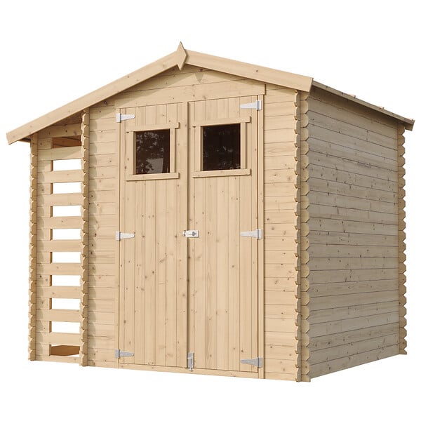 TIMBELA - Abri de jardin en bois et range bûches extérieur AVEC SOL TRAITÉ - extérieur I206xL272xH218 cm/ 3,53 + 0,97 m2 -  TIMBELA M386+M386G - large