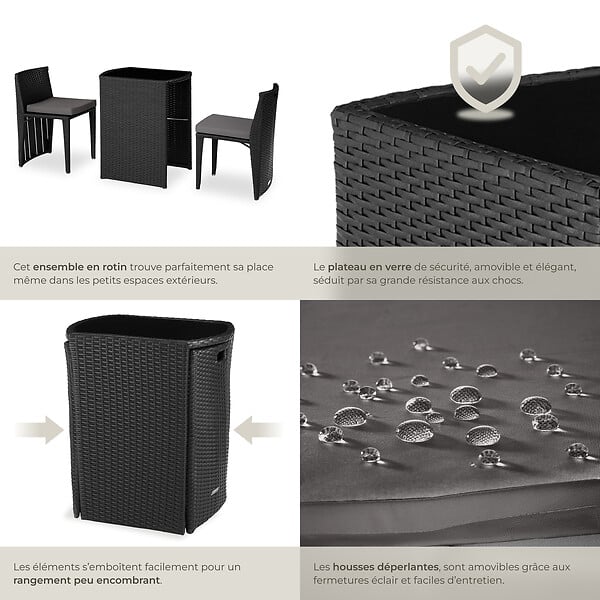 TECTAKE - Salon de jardin HAMBOURG 2 places en aluminium noir - large