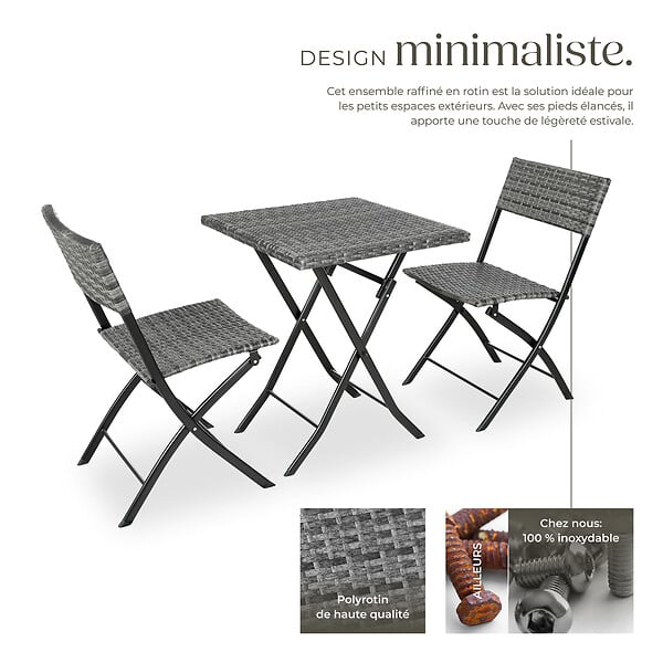 TECTAKE - Salon de jardin TREVI 2 personnes gris - large