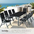 TECTAKE - Ensemble salon de jardin 8 pièces aluminium gris anthracite piètement thermolaqué plateau verre massif chaises pliantes inclinables 189x90x72,7 cm - vignette