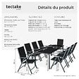TECTAKE - Ensemble salon de jardin 8 pièces aluminium gris anthracite piètement thermolaqué plateau verre massif chaises pliantes inclinables 189x90x72,7 cm - vignette