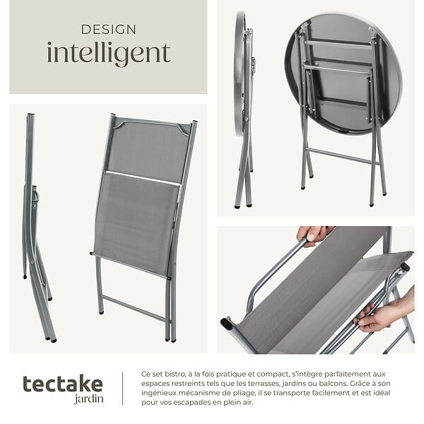 TECTAKE - Ensemble table et chaises de jardin DUSSELDORF gris - large