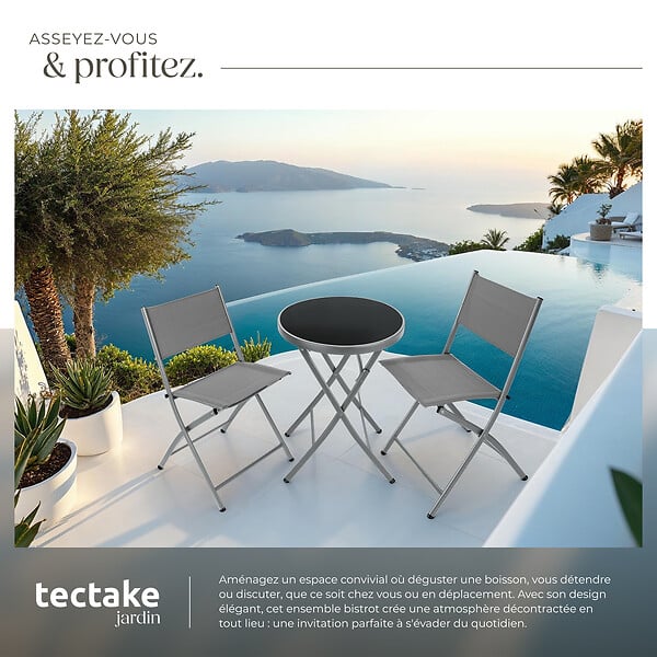 TECTAKE - Ensemble table et chaises de jardin DUSSELDORF gris - large