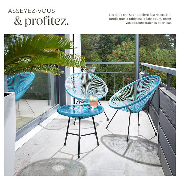 TECTAKE - Ensemble table et chaises de jardin Santana bleu - large