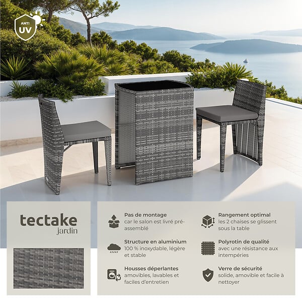 TECTAKE - Salon de jardin HAMBOURG 2 places en aluminium gris - large