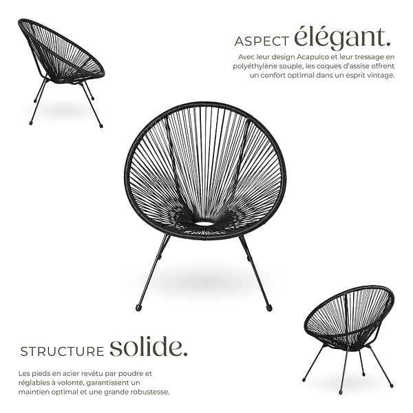 TECTAKE - Ensemble table et chaises de jardin Santana noir - large